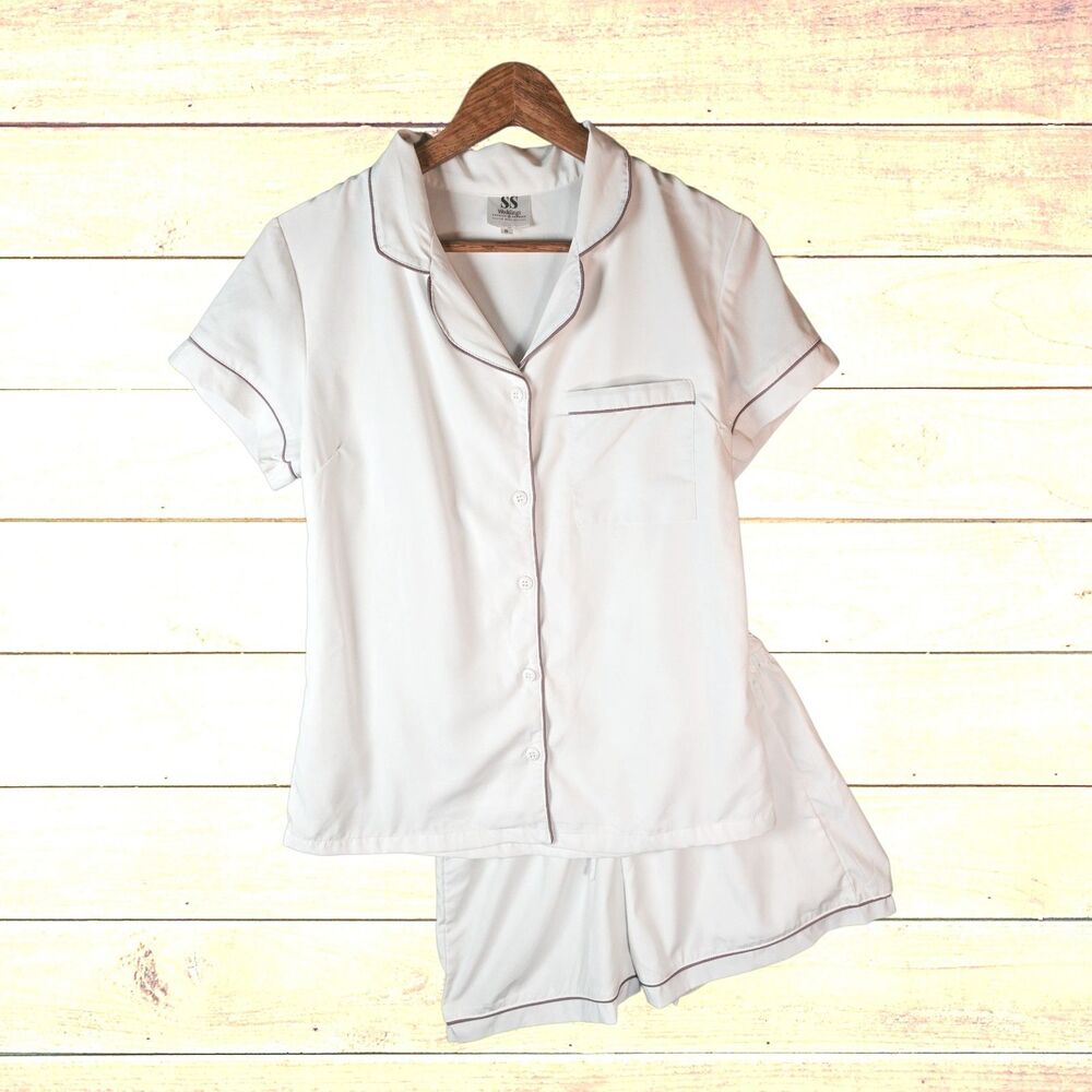 SS Weddings Beige Piped Pajama Shorts Set Small